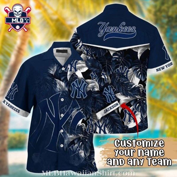 Personalized Navy Leaf NY Yankees Hawaiian Shirt