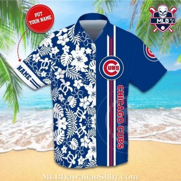 Personalized Paradise – Customizable Chicago Cubs Hawaiian Shirt In Blue Floral