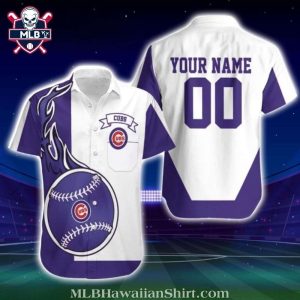 Personalized Purple Pinstripe Chicago Cubs Aloha Shirt