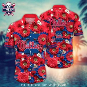 Phillies Blooming Red Floral Hawaiian Button-Up Shirt