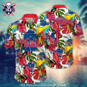 Phillies Tropical Bird Of Paradise Red Aloha Hawaiian Shirt