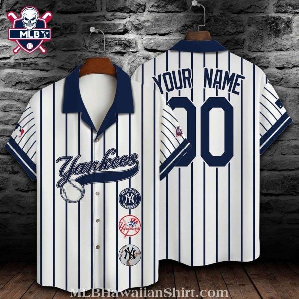 Pinstripe Pride NY Yankees Aloha Shirt – Customizable Number And Name