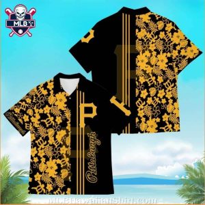 Pittsburgh Pirates Golden Turtle And Flowers Pattern Hawaiian Shirt