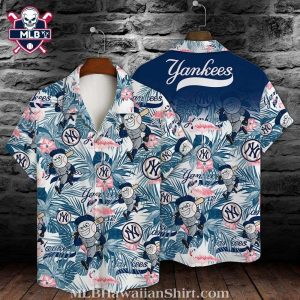 Playful Yankees Tropical Aloha Shirt – Cartoon Mascots And Flamingos