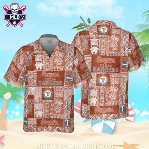 Polynesian Patchwork Texas Rangers Tropical Hawaiian Shirt