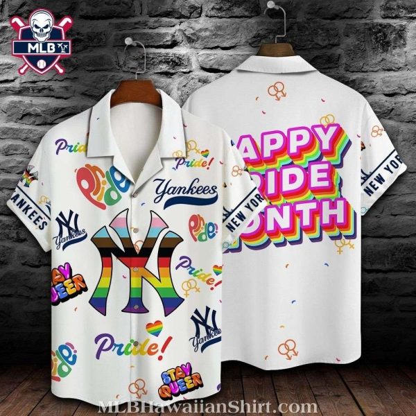 Pride Month NY Yankees Aloha Shirt – Celebratory Rainbow Typography