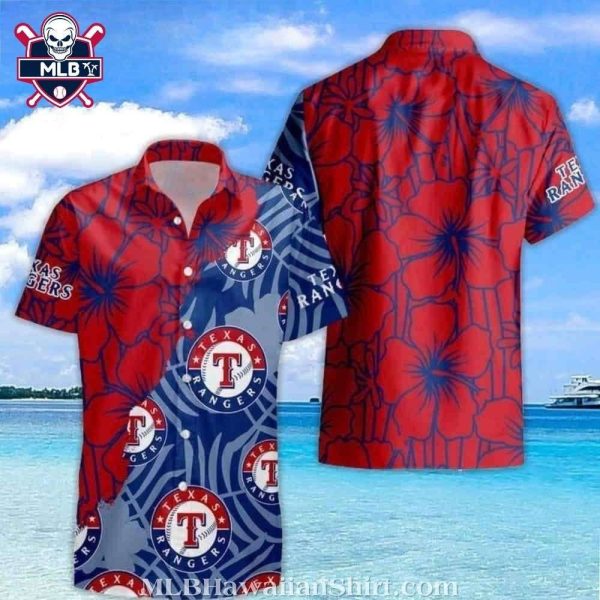 Red And Blue Texas Rangers Emblem Hawaiian MLB Shirt – Tropical Vibes Edition