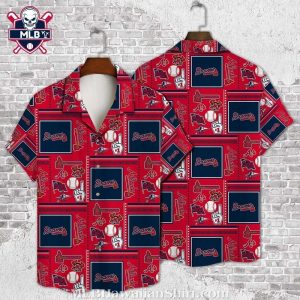 Red And Navy Braves Game Day Patchwork Hawaiian Shirt