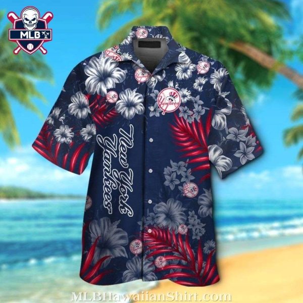 Red And White Floral Patterns NY Yankees Hawaiian Shirt