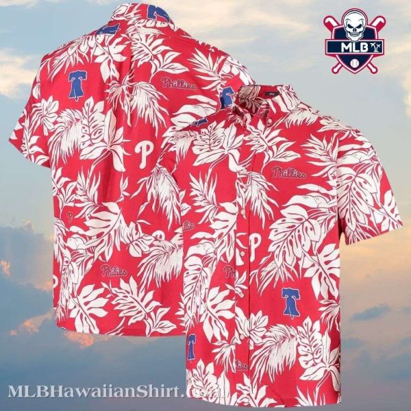 Red And White MLB Phillies Hawaiian Shirt With Monochrome Floral Elegance