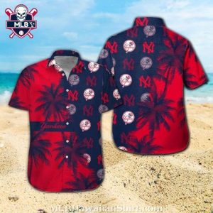 Red Palms And Baseball NY Yankees Tropical Hawaiian Shirt