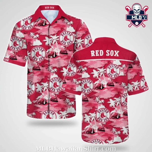 Red Sox Island Life Repeat Print Tropical Hawaiian Shirt