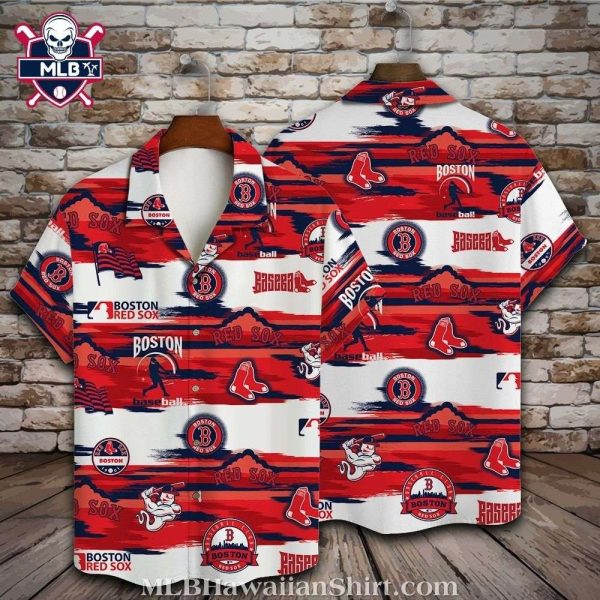 Red Sox Swirl And Stripes Nautical Hawaiian Shirt