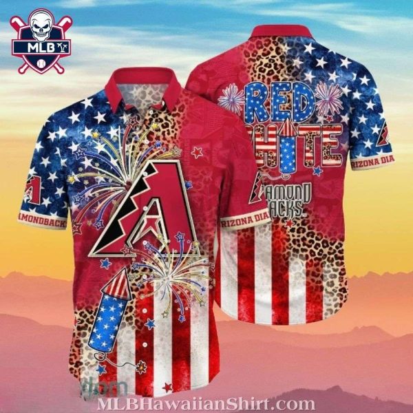 Red, White, & Diamondbacks MLB Aloha Shirt – Patriotic Firework Spectacle