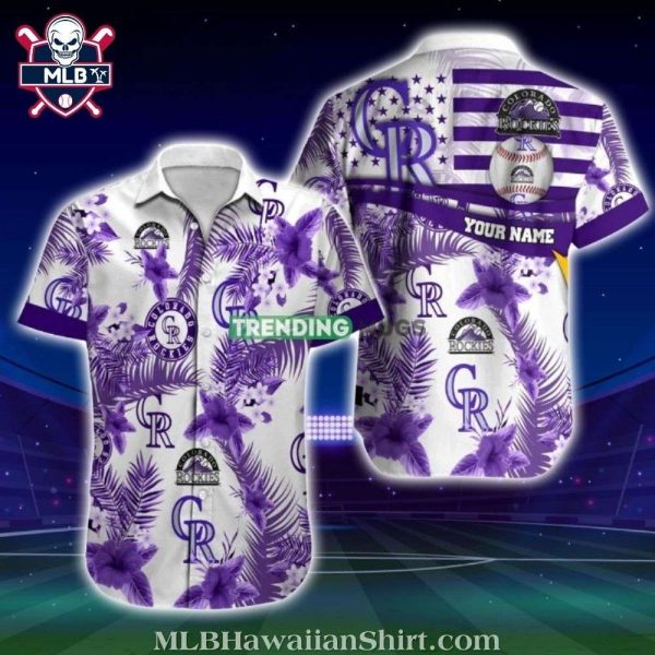 Rockies White Purple Palm MLB Aloha Shirt