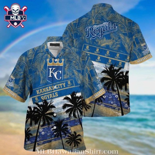 Royal Beachfront Paradise – KC Royals Aloha Shirt With Palm Tree Patterns