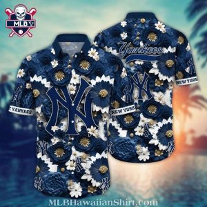 Royal Blue Floral Elegance NY Yankees Hawaiian Shirt