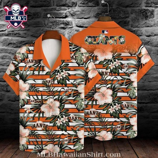 SF Giants Orange Hibiscus Striped Hawaiian Shirt – Giants Tropical Hawaiian Shirt