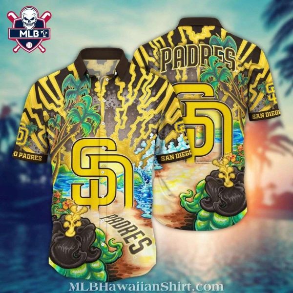 San Diego Padres Ocean Wave And Tropical Foliage Aloha Shirt