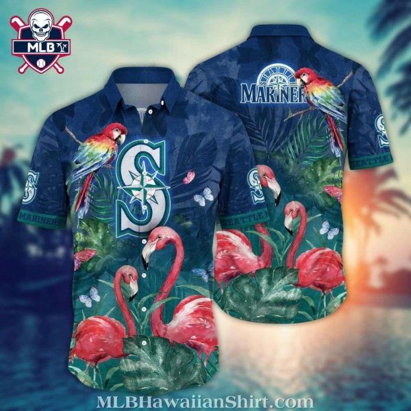 Seattle Mariners Flamingo And Tropical Foliage Hawaiian Shirt