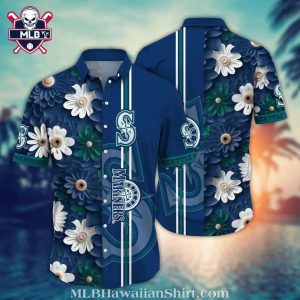 Seattle Mariners Floral Stripe Navy Aloha Shirt