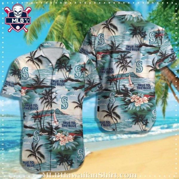 Seattle Mariners Palm And Surfboard Light Beach Aloha Shirt