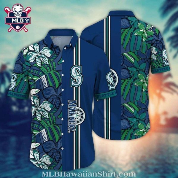 Seattle Mariners Striped Leaf Pattern Aloha Shirt