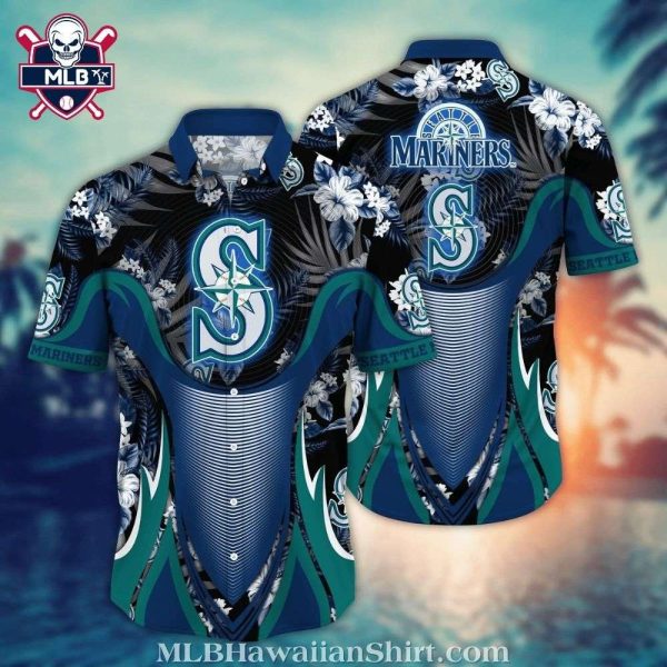 Seattle Mariners Swirling Floral Wave Hawaiian Shirt