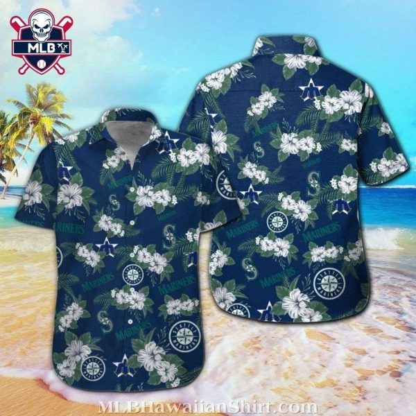 Seattle Mariners White Hibiscus Floral Hawaiian Shirt