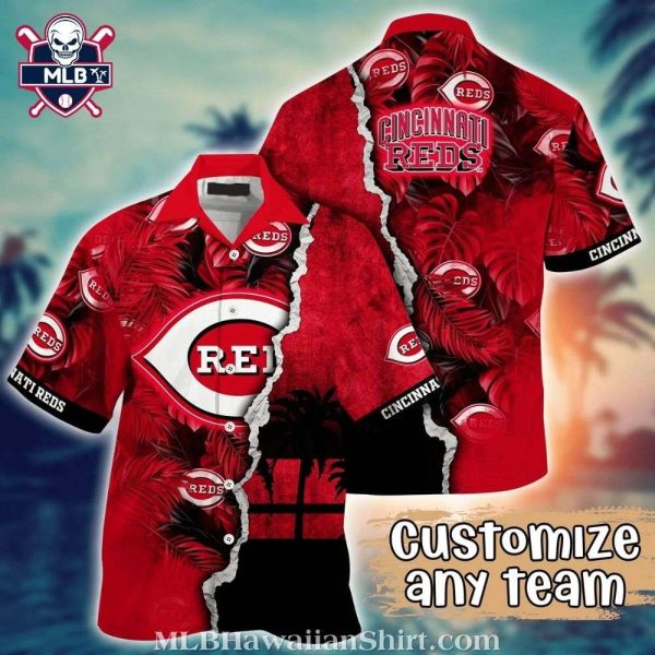 Shadowed Palms League – MLB Cincinnati Reds Monochrome Hawaiian Shirt