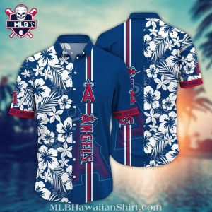 Sleek White And Navy LA Angels Aloha Shirt With Floral Stripes