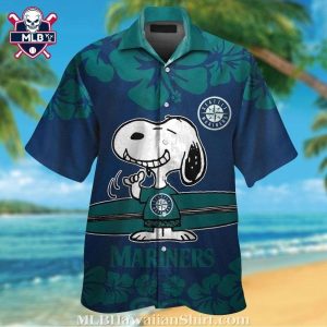 Snoopy Hibiscus Pattern Seattle Mariners Hawaiian Shirt