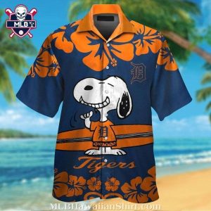 Snoopy Surfboards Hibiscus Detroit Tigers Hawaiian Shirt