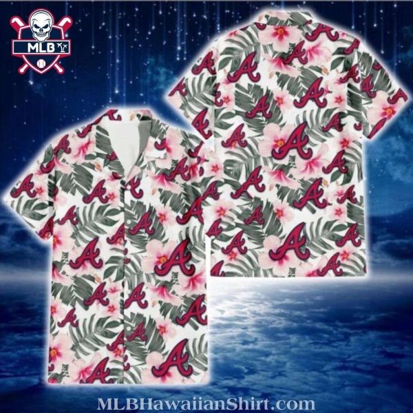 Soft Pink Tropical Foliage Atlanta Braves Hawaiian Shirt