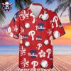 Red And White MLB Phillies Hawaiian Shirt With Monochrome Floral Elegance