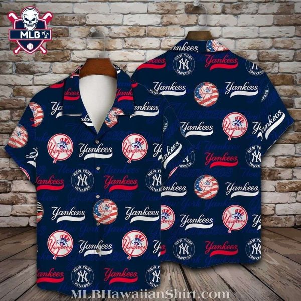 Sporty Yankees Logo All-Over Print Hawaiian Shirt