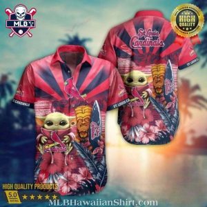 St. Louis Cardinals Baby Yoda Tiki Paradise Aloha Shirt