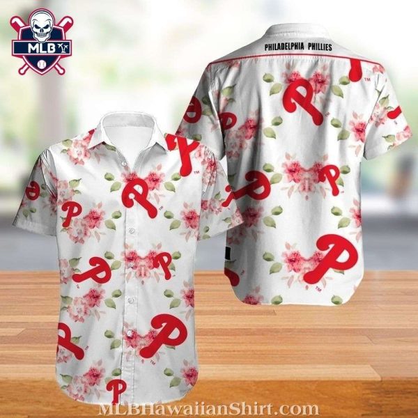 Summer Bloom Phillies Hawaiian Shirt With Floral P Logo Overlay