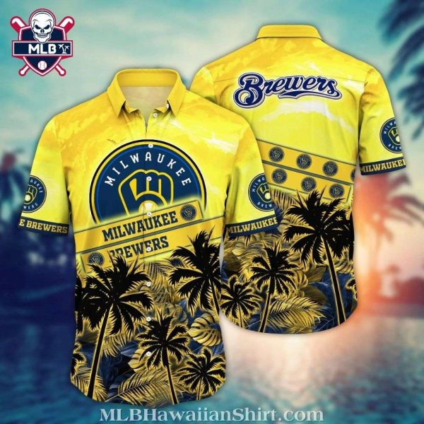 Sunny Palm Curve – Milwaukee Brewers Vibrant Hawaiian Shirt