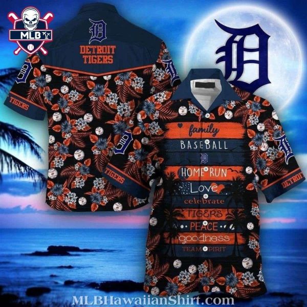 Sunset Baseball Family Homerun Detroit Tigers Tropical Shirt