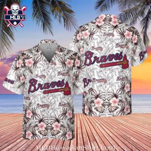 Sunset Floral Braves Aloha Shirt – White And Pink Hibiscus