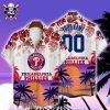 Red And White MLB Phillies Hawaiian Shirt With Monochrome Floral Elegance