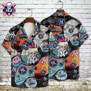 Sunset Palms NY Yankees Tropical Shirt – Vibrant Beach Scene