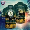 Sunset Palm And Logo Oakland Athletics Hawaiian Shirt