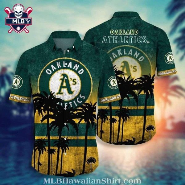 Sunset Palms Oakland A’s Aloha Shirt – Vibrant Tree Silhouettes