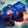 Texas Rangers Cool Blue Hibiscus Flowers Aloha Shirt