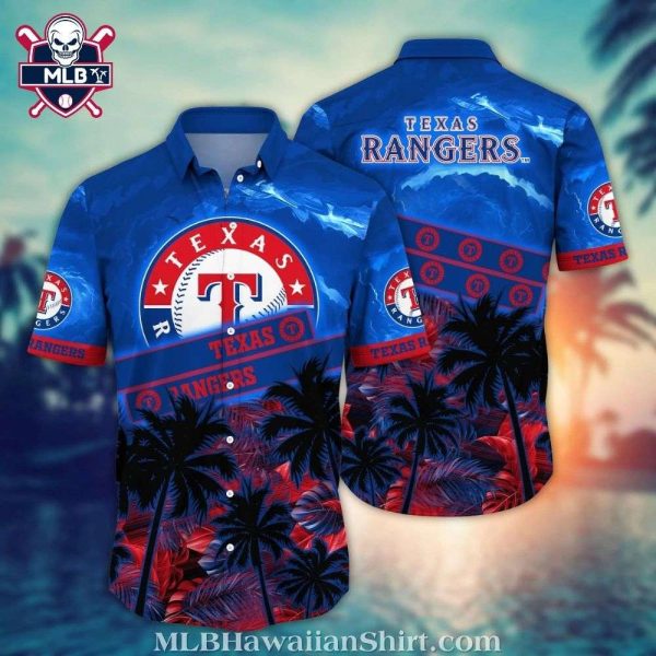 Sunset Palms Silhouettes Texas Rangers Hawaiian Shirt