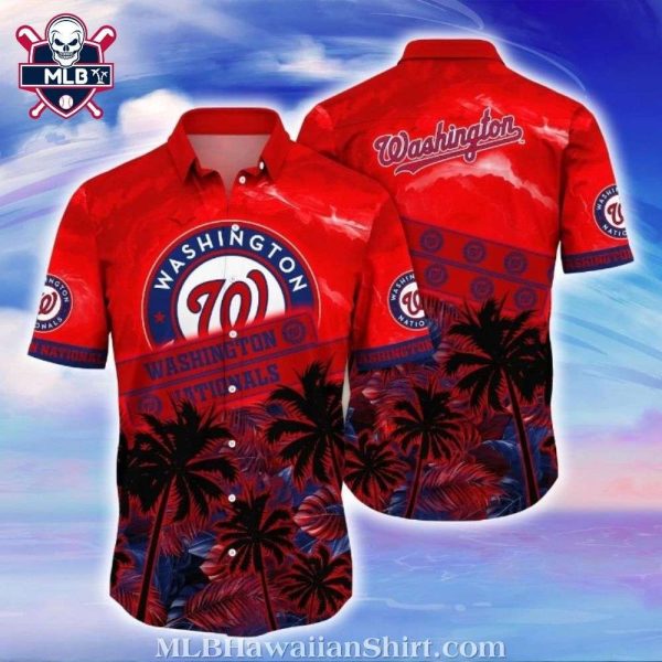 Sunset Serenade Washington Nationals Hawaiian Shirt – Tropical Foliage Silhouette