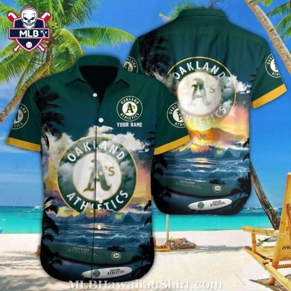 Sunset Surf Oakland Athletics Hawaiian Shirt – Tropical Beach Scene