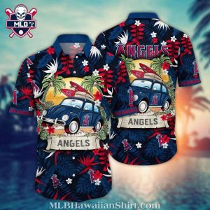 Surf And Turf LA Angels Tropical Shirt With Retro Car Palm Design